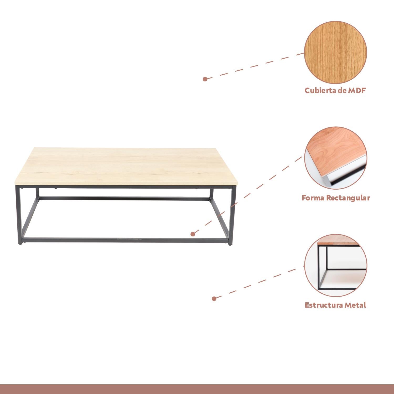 Mesa de centro rectangular 110x60 - Madera Clara