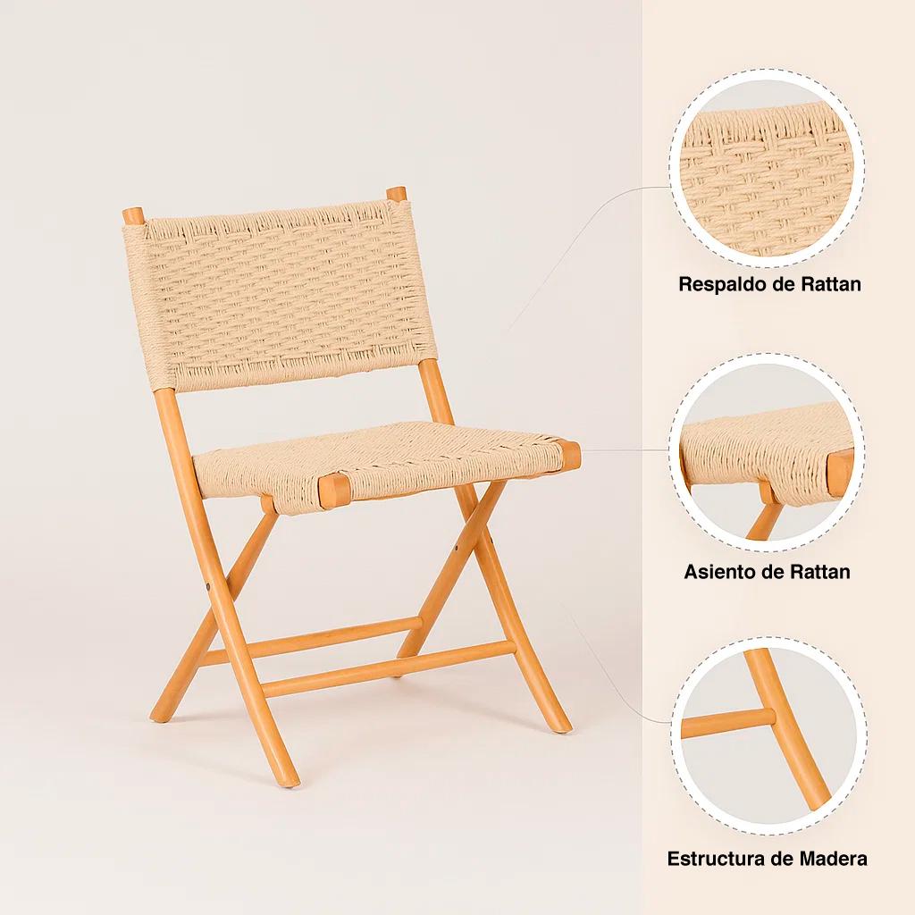Silla Nido Plegable de Madera Rattan Natural