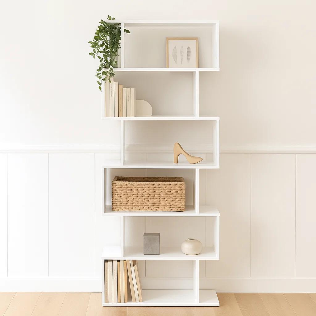 Estantería Moderna ZigZag de 6 Niveles 80x23.5x187.5 - Blanco