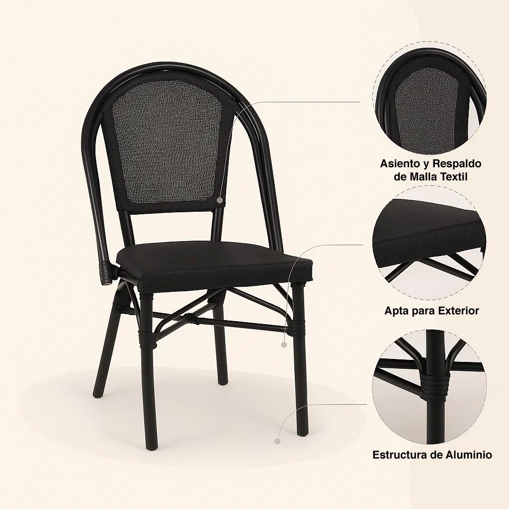 Silla Bistro Parisina Textileno - Negro