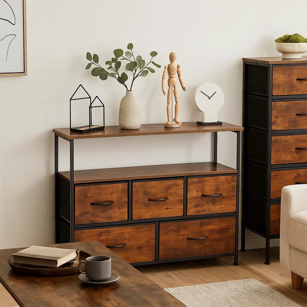 Mueble Organizador Metalik Estilo Industrial con Estación de Carga Integrada - Rústico