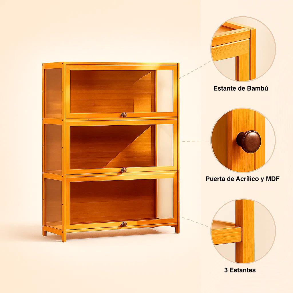 Vitrina CrystalBamboo 3 Niveles 80x33x106