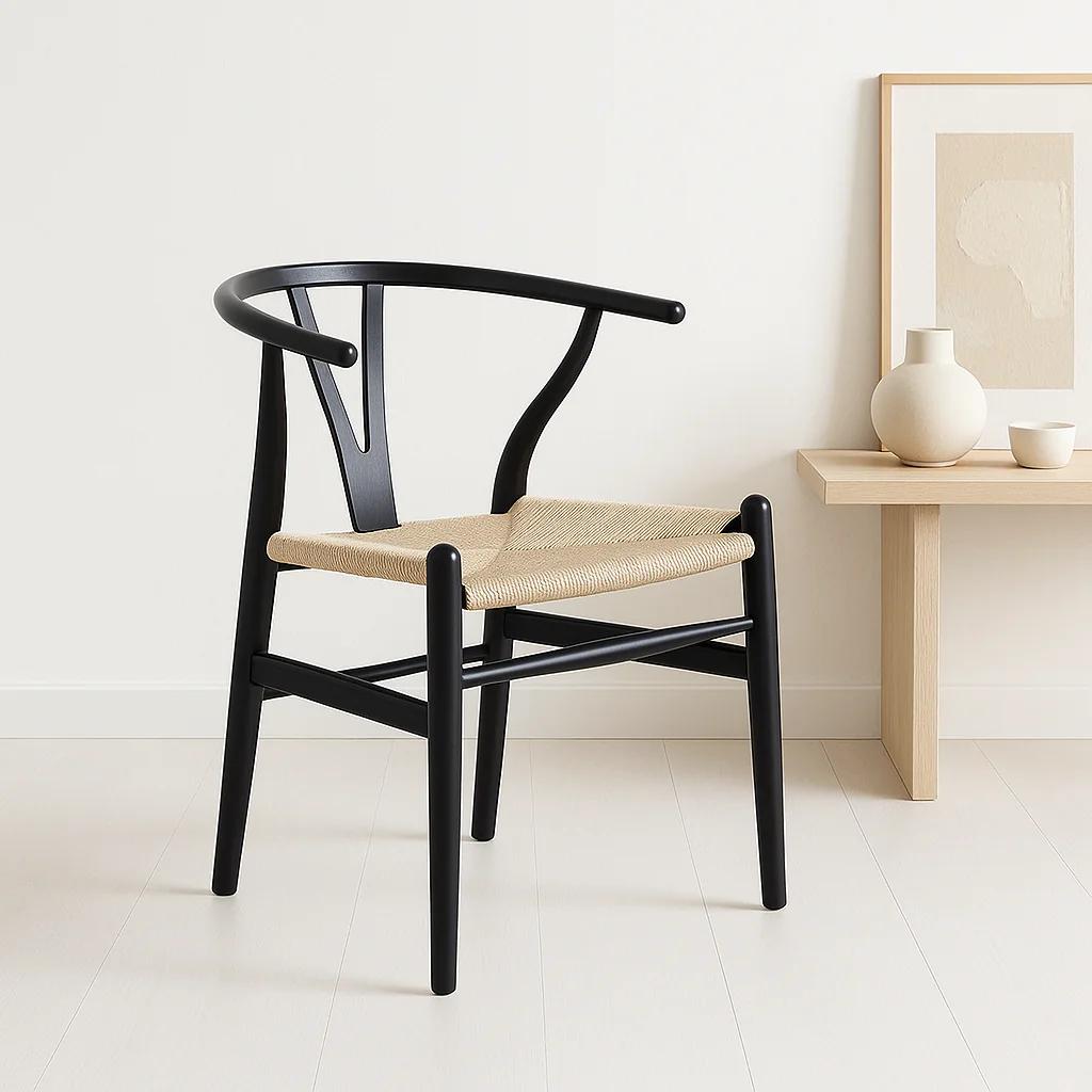 Silla Wishbone Madera Negra y Asiento Claro