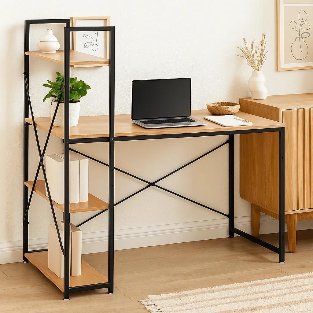 Escritorio Industrial Home Office con Repisas Oslo - Madera Clara