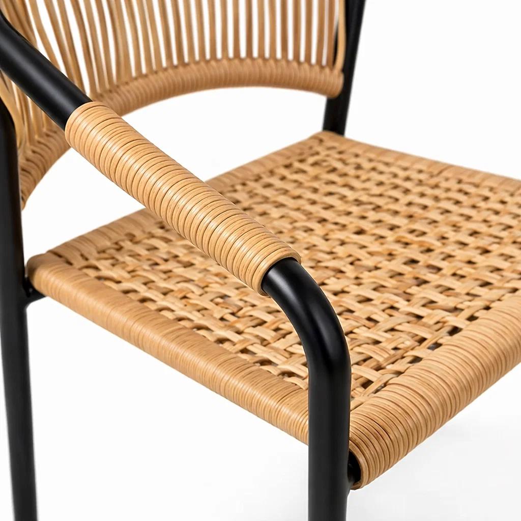 Silla FLET - Estructura Negra con Respaldo Encordado Beige