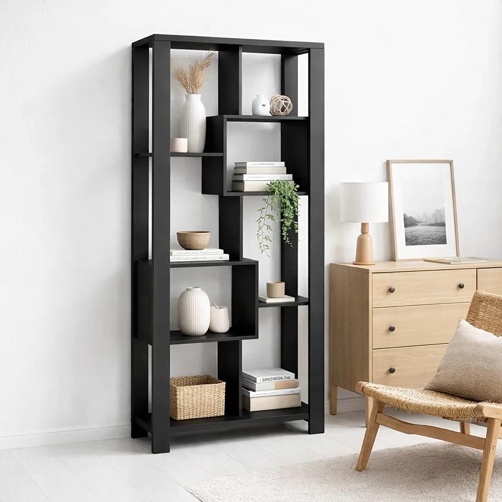 Estantería Prisma Noir Librero Geométrico Moderno 39x80x180 - Negro
