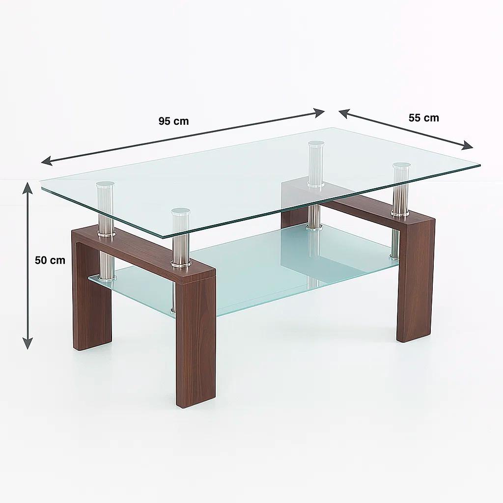 Mesa de centro para living rectangular de vidrio y madera oscura