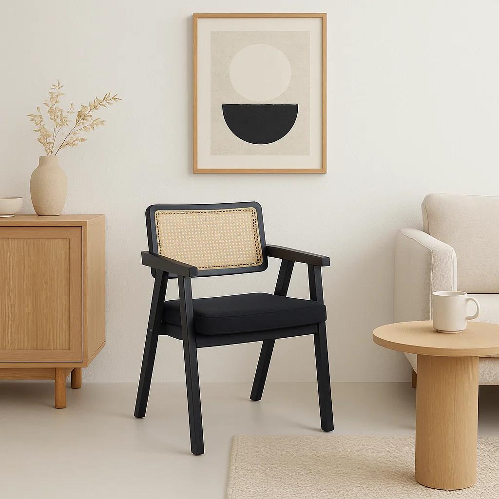 Sitial Acolchado Chandigarh Butaca Rattan - Negro