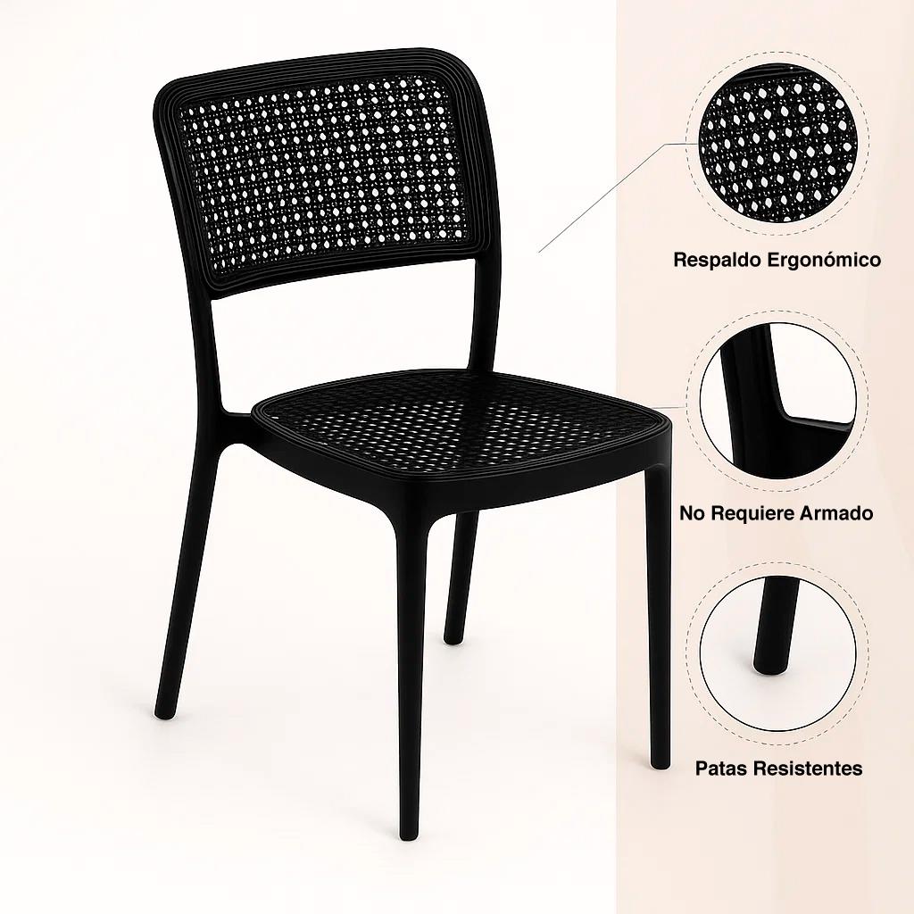 Silla de Restaurant o Terraza Comedor Hoffman Enrejada - Negra Completa