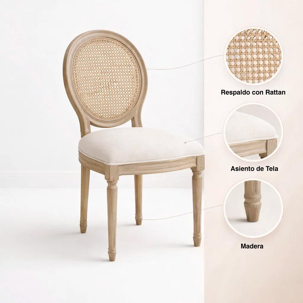 Silla de Comedor Madera Acolchada Luis XV