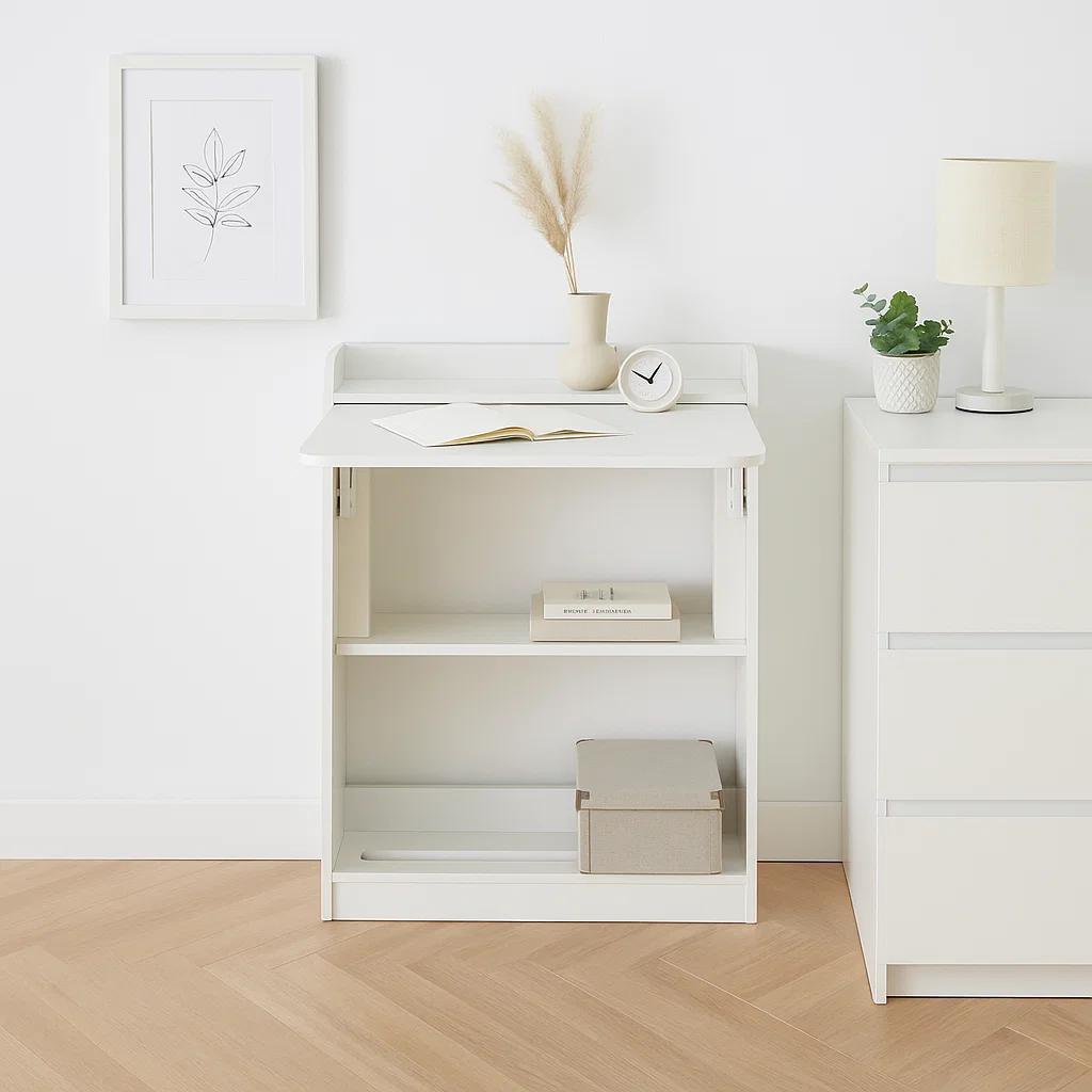 Escritorio Multifuncional Blanco - Compacto con Estanterías 64x20x82