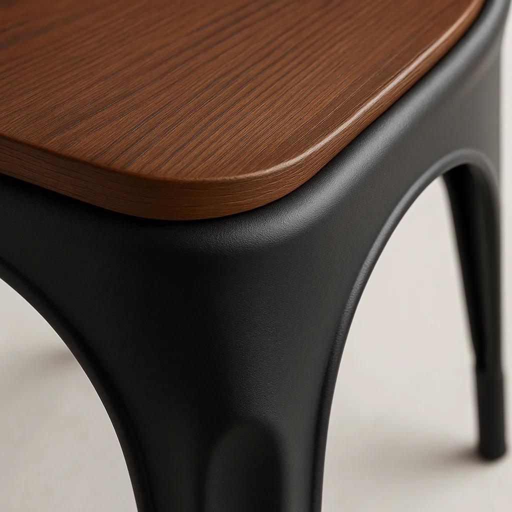 Silla Tolix de Comedor o Terraza Exterior con asiento de Madera Oscura Walnut - Negra