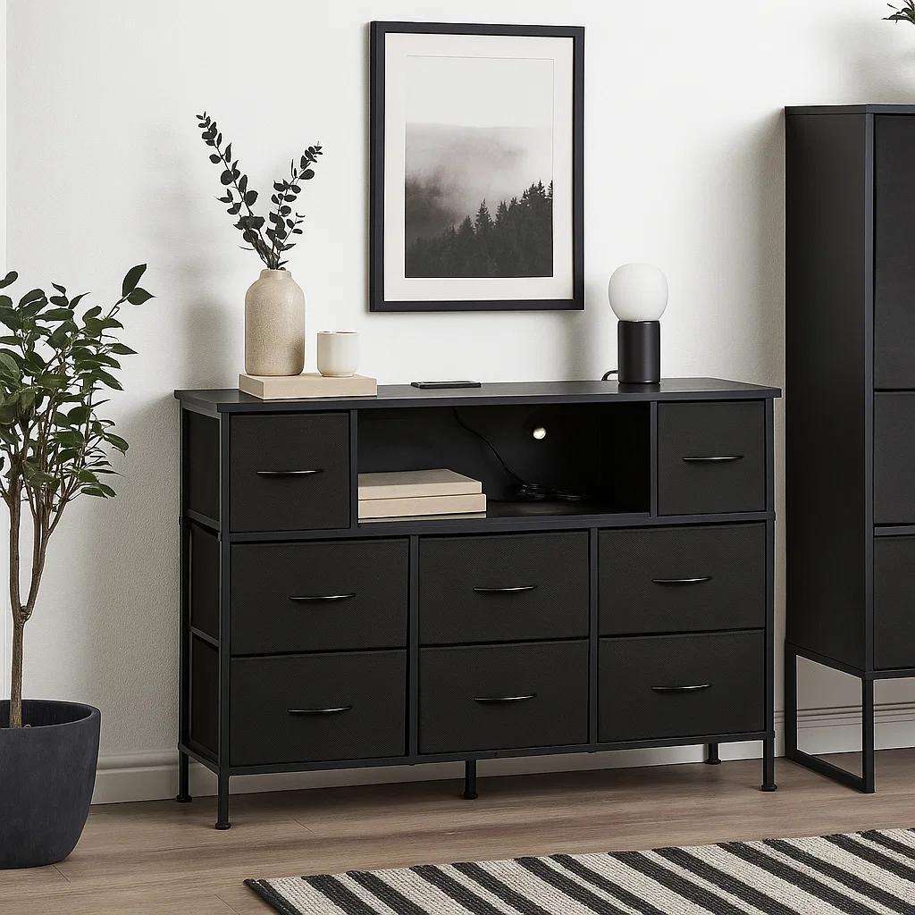 Mueble Organizador LED Xtreme Multimedia con Estación de Carga Integrada - Negro