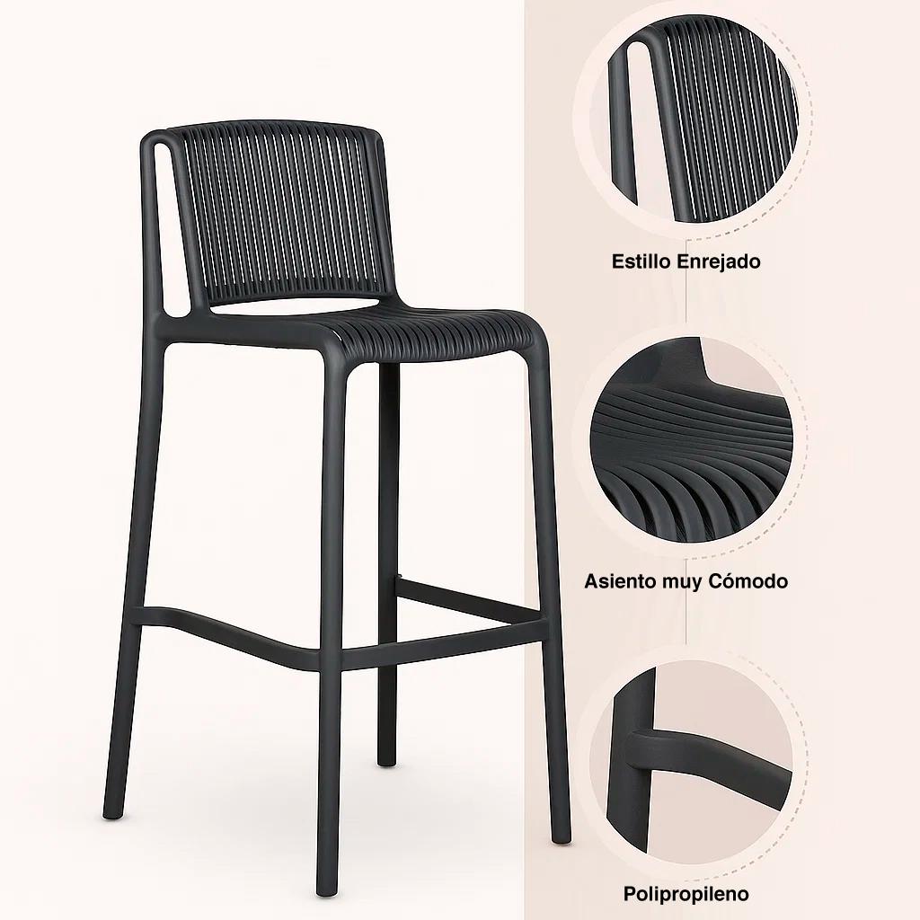 Taburete Alto Capri Polipropileno - Negro