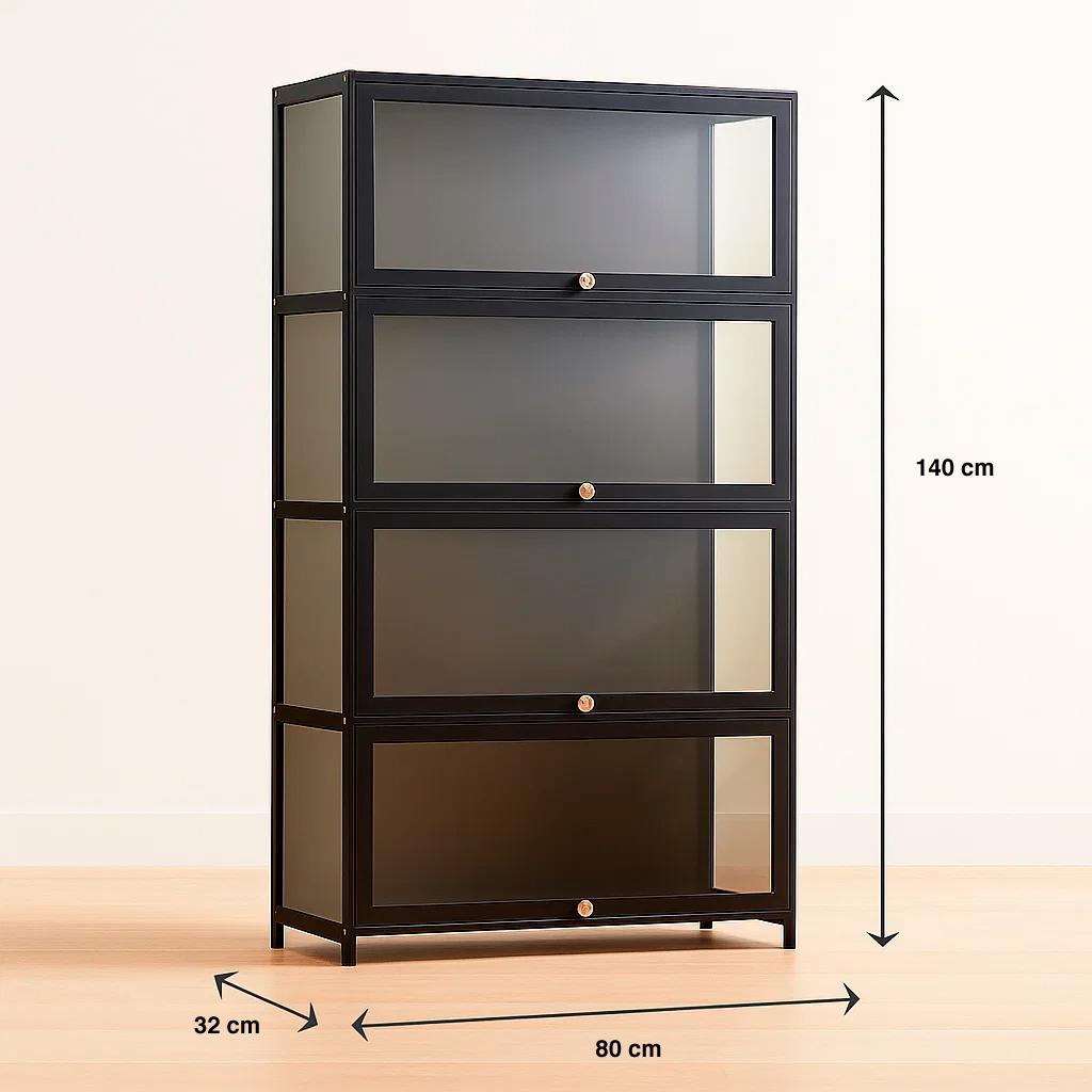 Vitrina BambooGlass 4 Niveles 80x32x140 - Negro