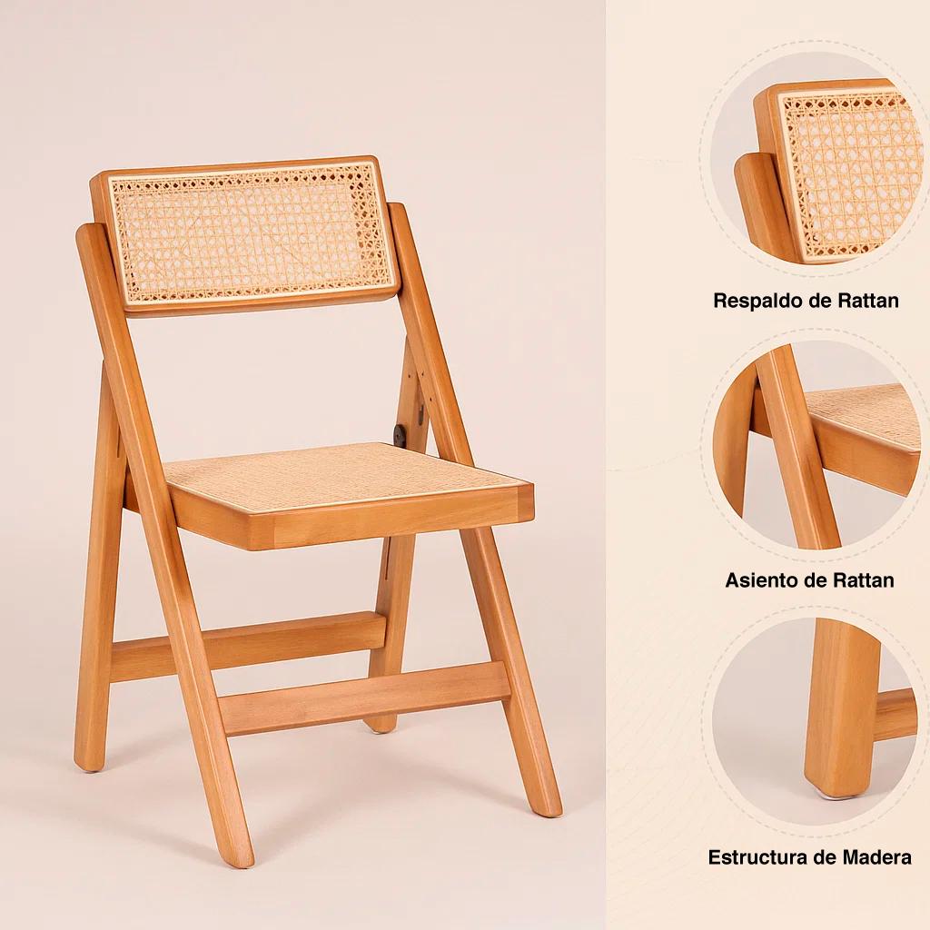 Silla Mistral Plegable de Madera Rattan Natural