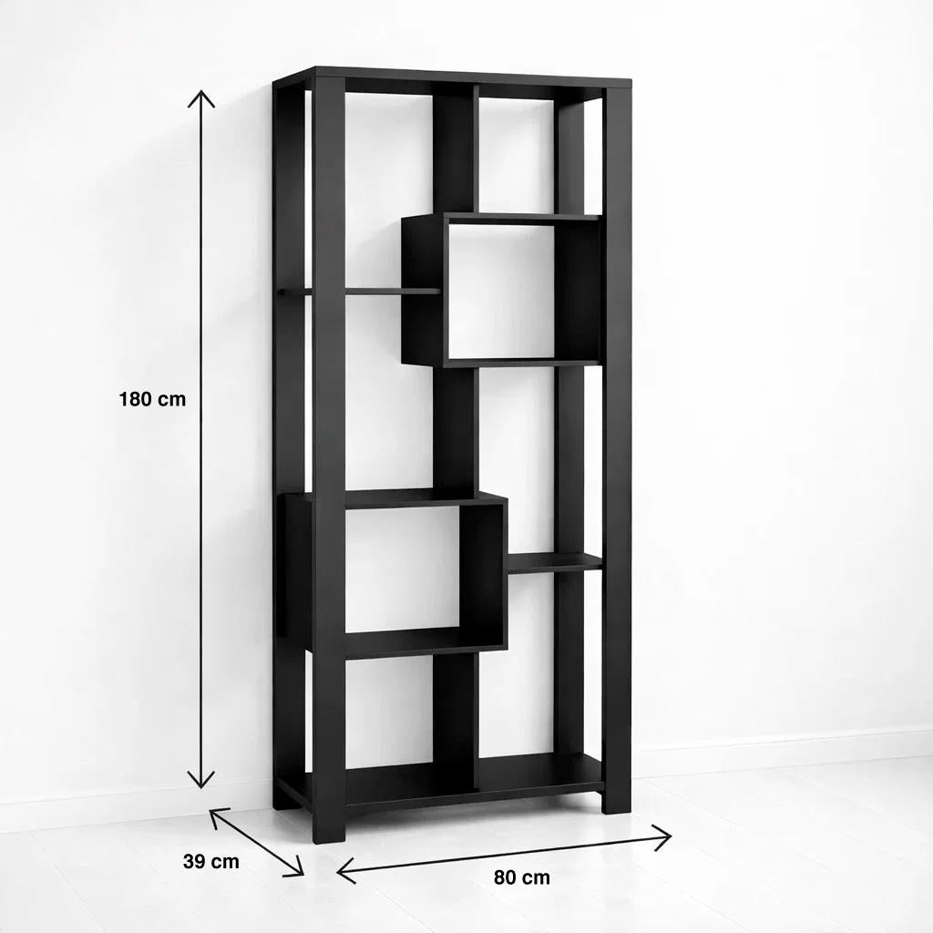 Estantería Prisma Noir Librero Geométrico Moderno 39x80x180 - Negro