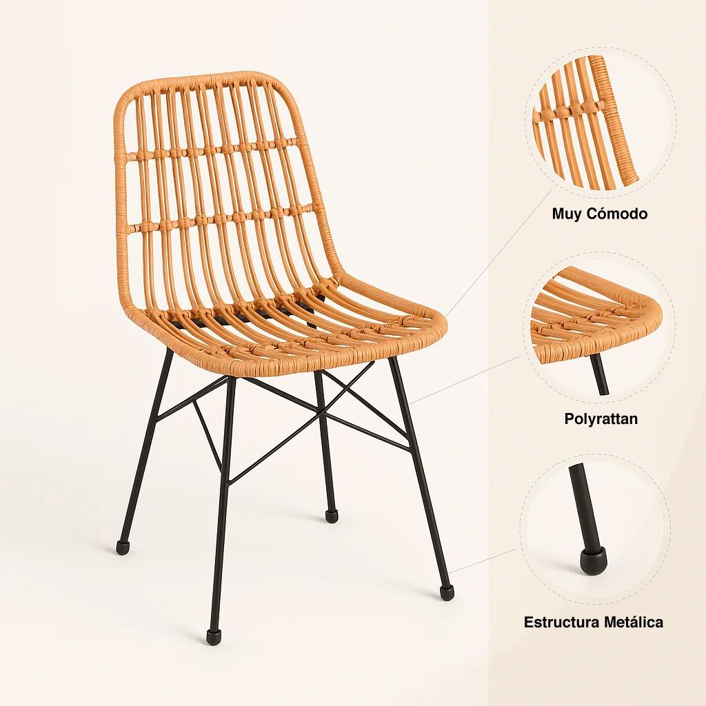 Silla de Comedor Terraza Rattan Grecia Color Madera