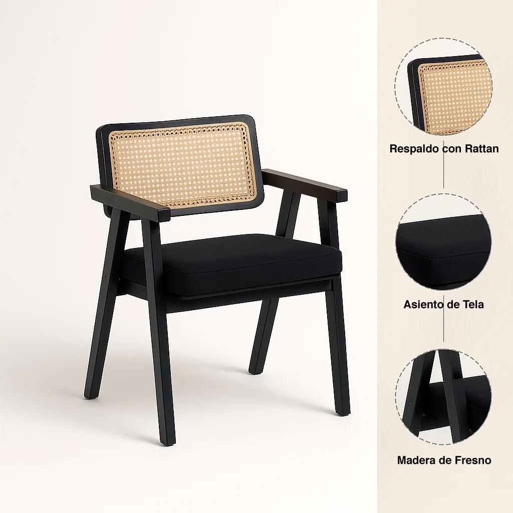 Sitial Acolchado Chandigarh Butaca Rattan - Negro