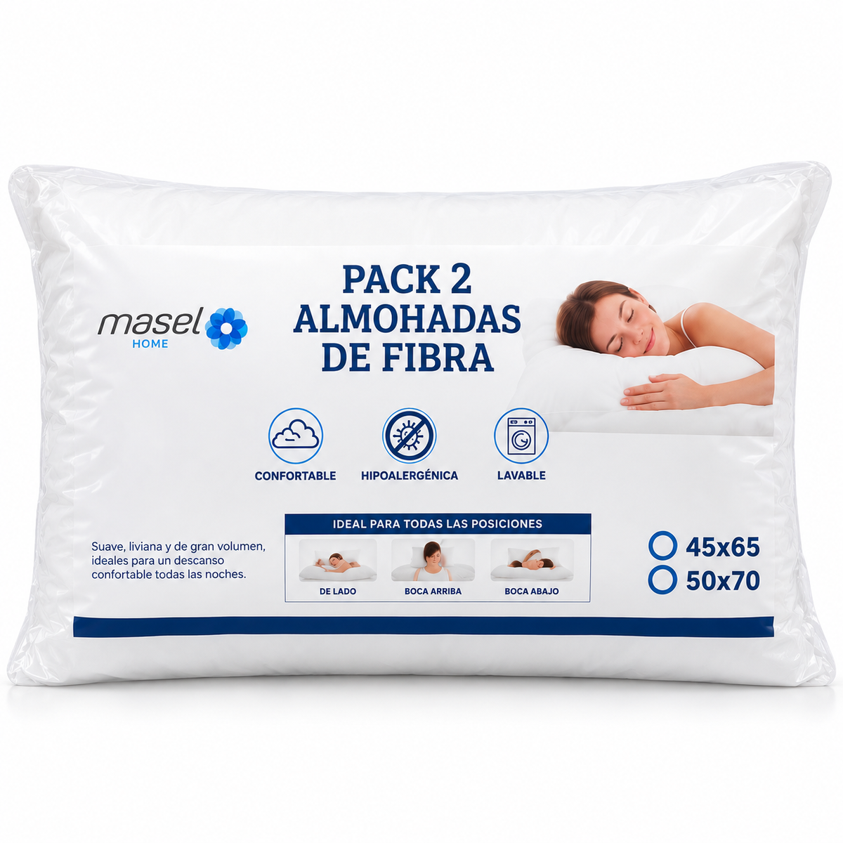Pack 2 almohadas antialérgicas 50x70 cm. Masel