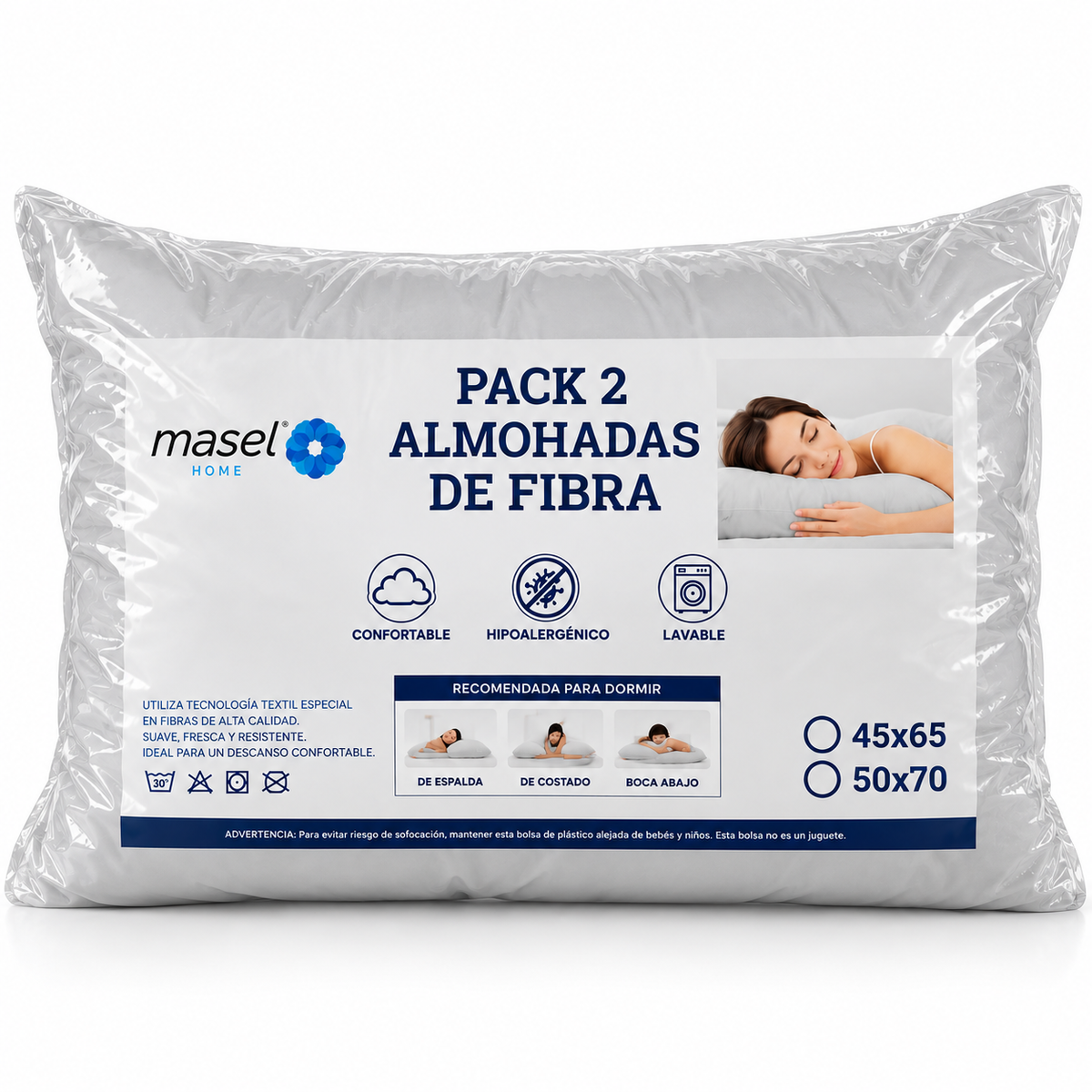 Pack 2 Almohadas Premium Microfibra Gris Claro. Masel