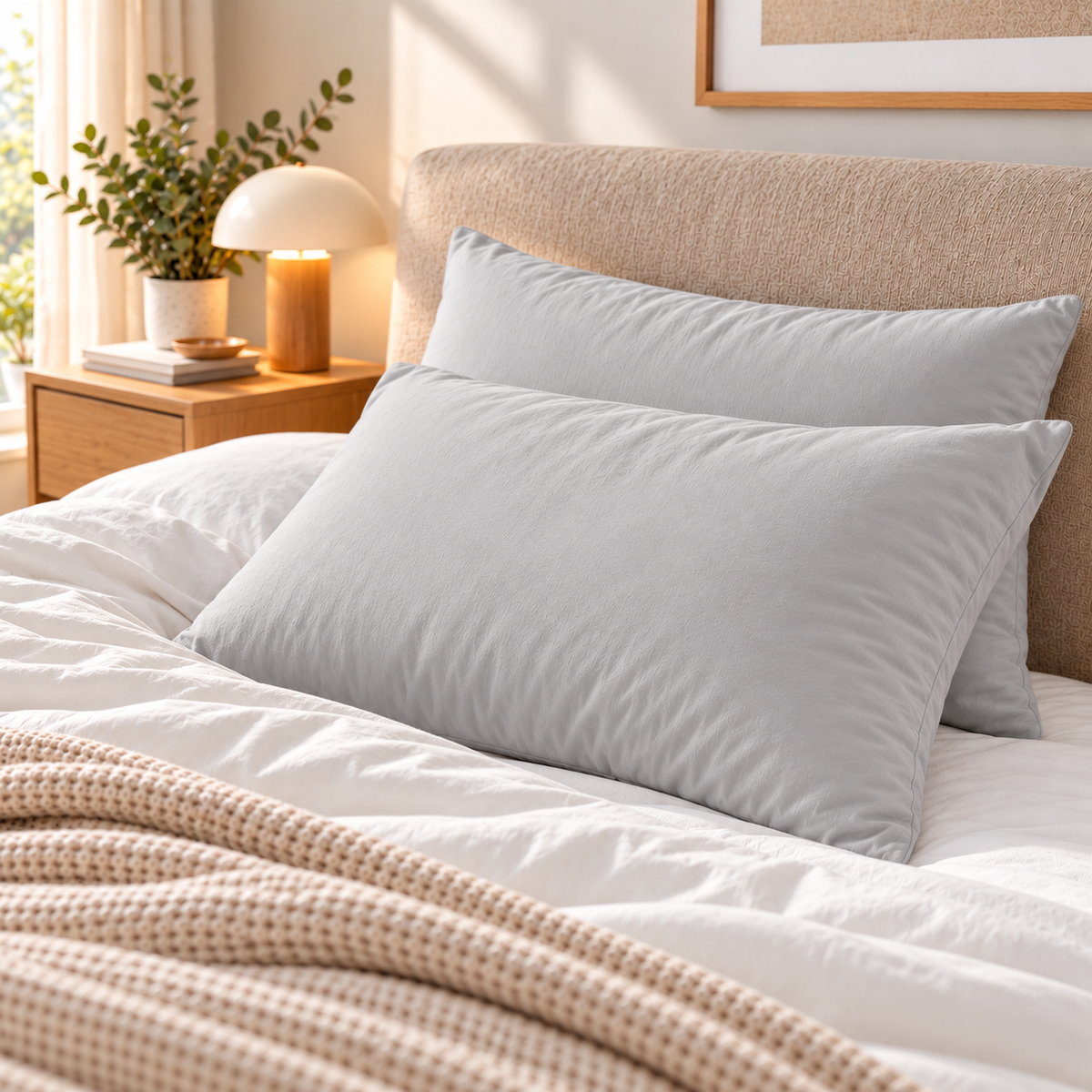 Pack 2 Almohadas Premium Microfibra Gris Claro. Masel