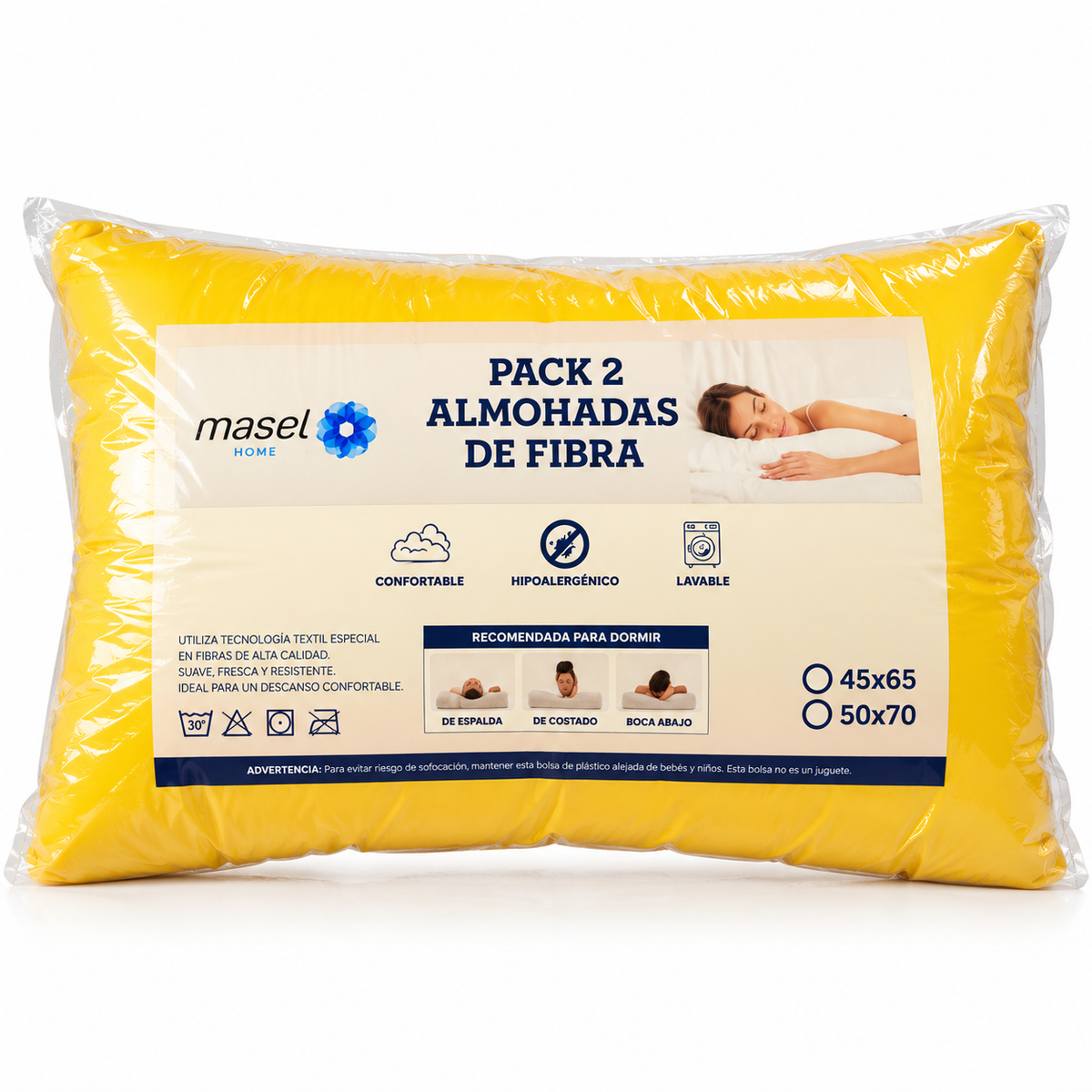 Pack 2 Almohadas Premium Microfibra amarillo. Masel