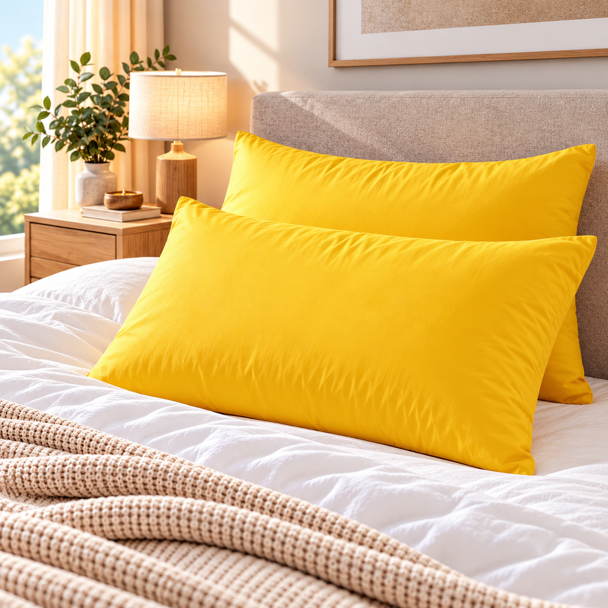 Pack 2 Almohadas Premium Microfibra amarillo. Masel