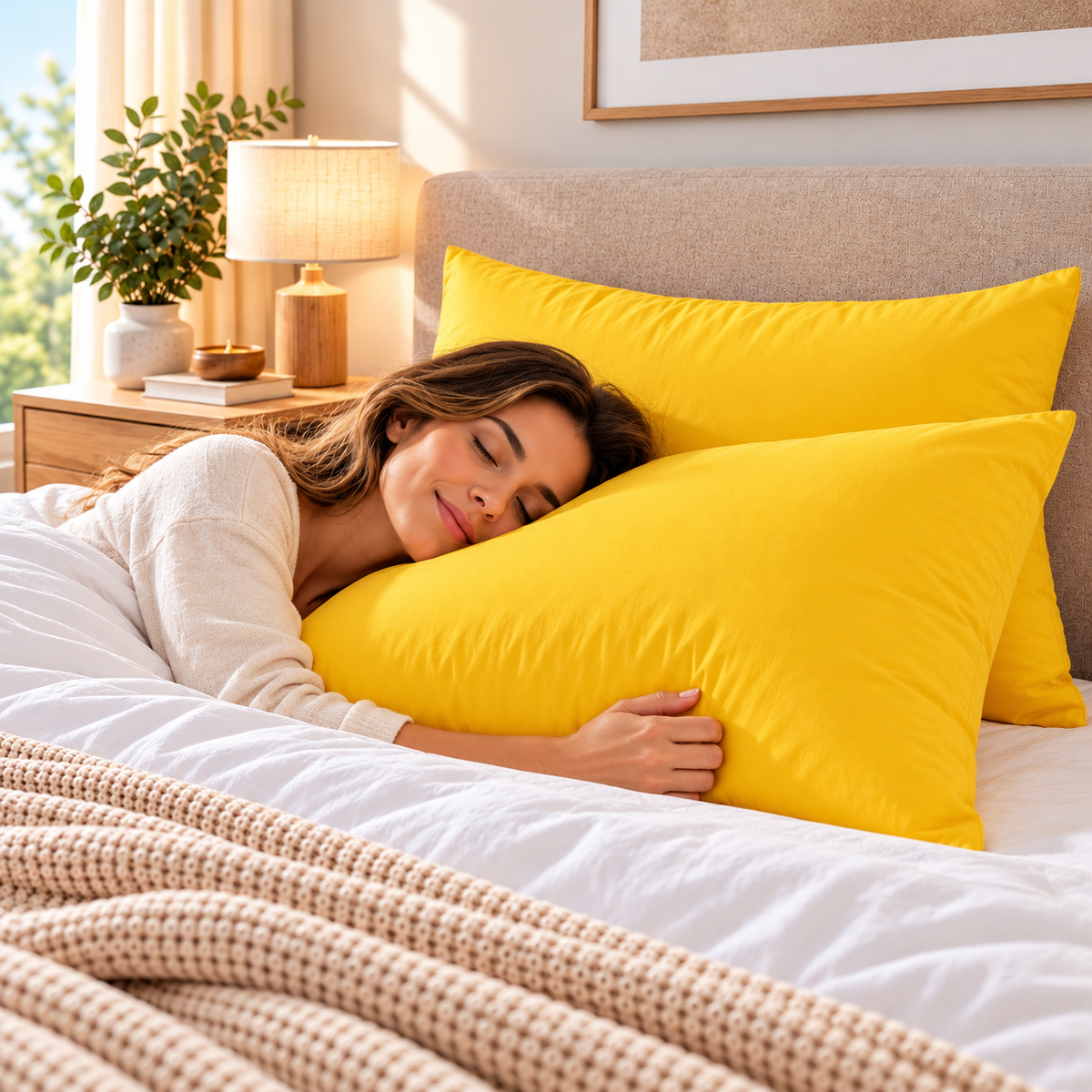Pack 2 Almohadas Premium Microfibra amarillo. Masel