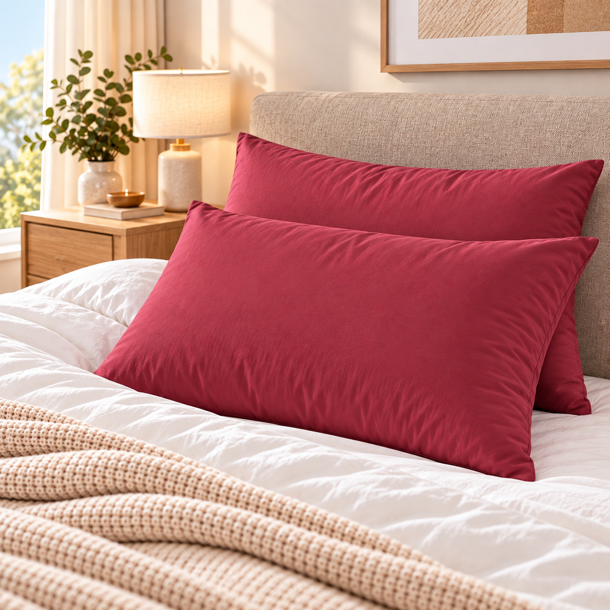 Pack 2 Almohadas Premium Microfibra Burdeo. Masel