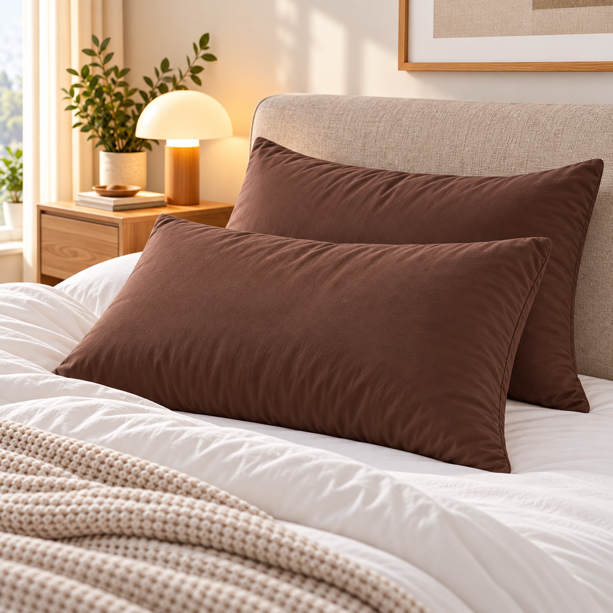 Pack 2 Almohadas Premium Microfibra Chocolate. Masel