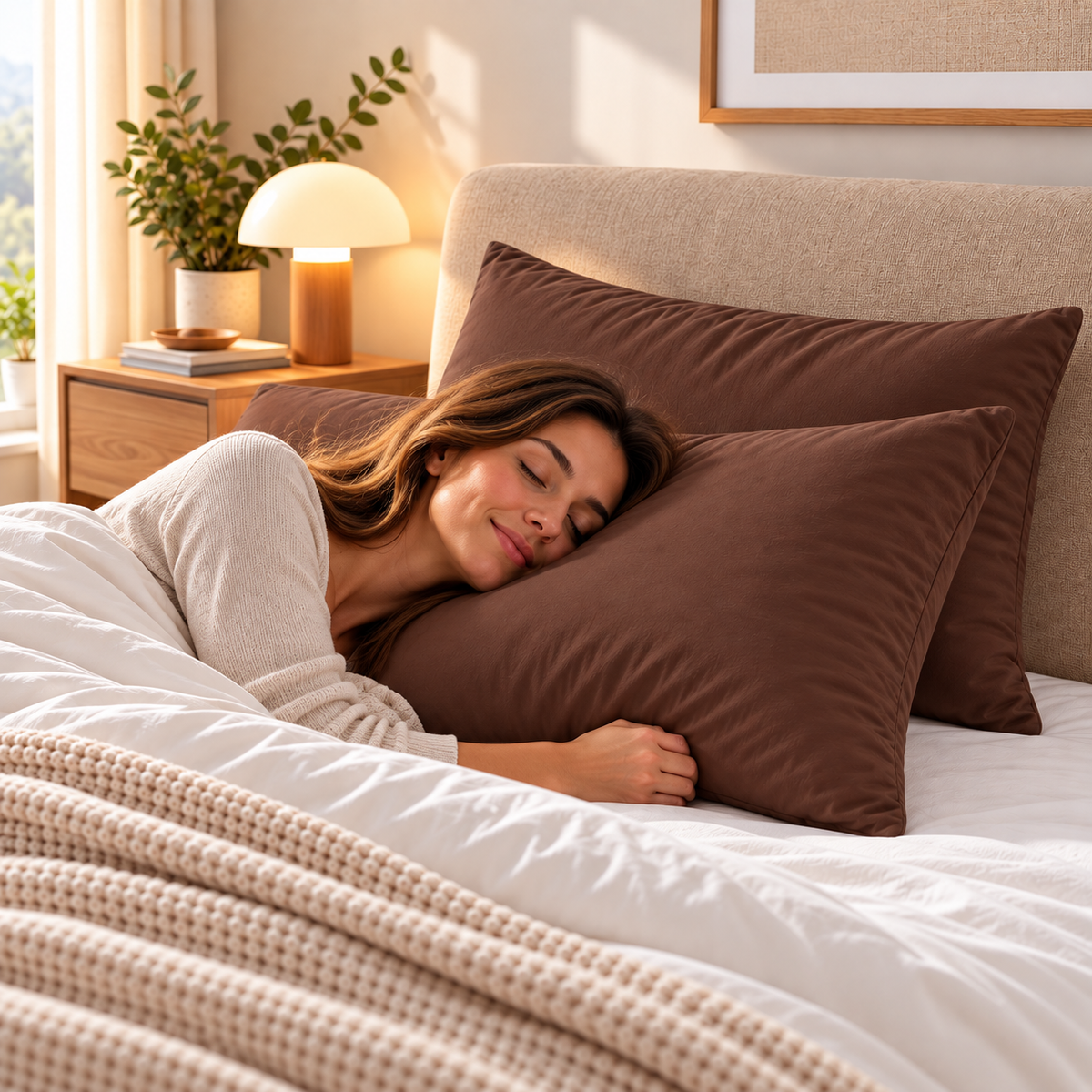 Pack 2 Almohadas Premium Microfibra Chocolate. Masel