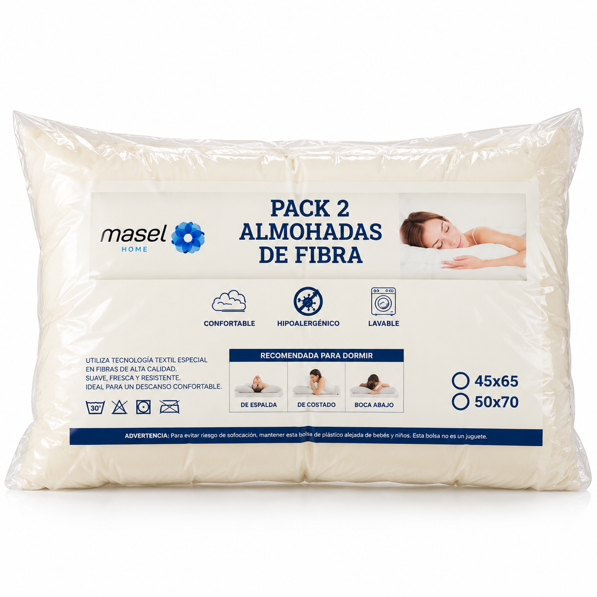 Pack 2 Almohadas Premium Microfibra Crudo. Masel