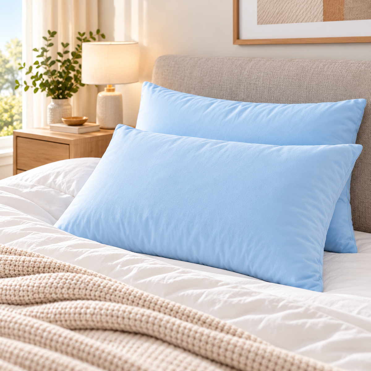 Pack 2 Almohadas Premium Microfibra Light Blue. Masel