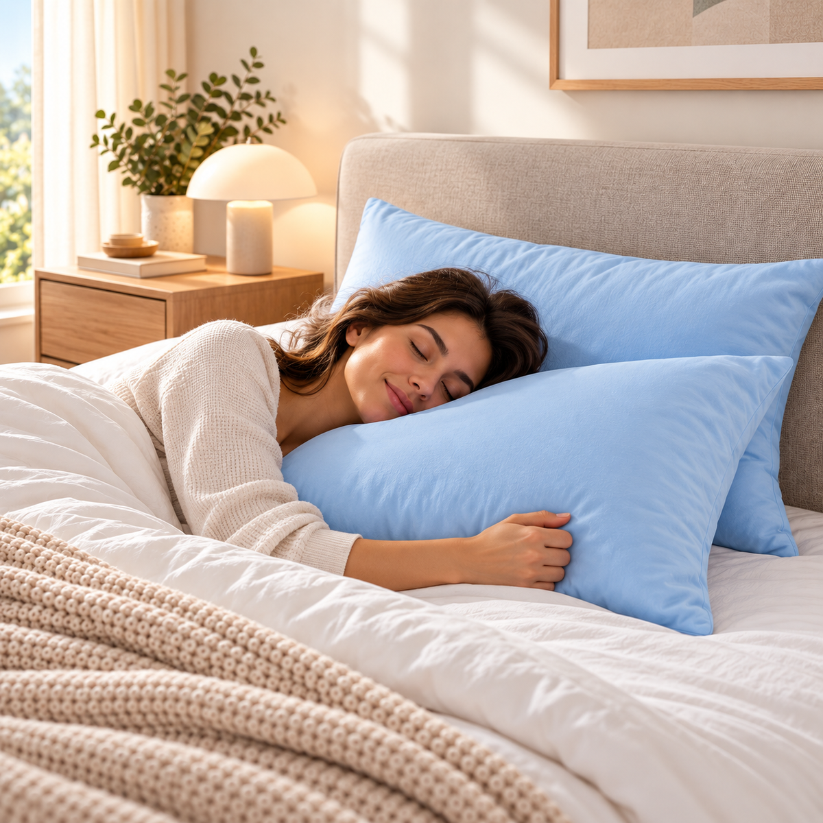 Pack 2 Almohadas Premium Microfibra Light Blue. Masel
