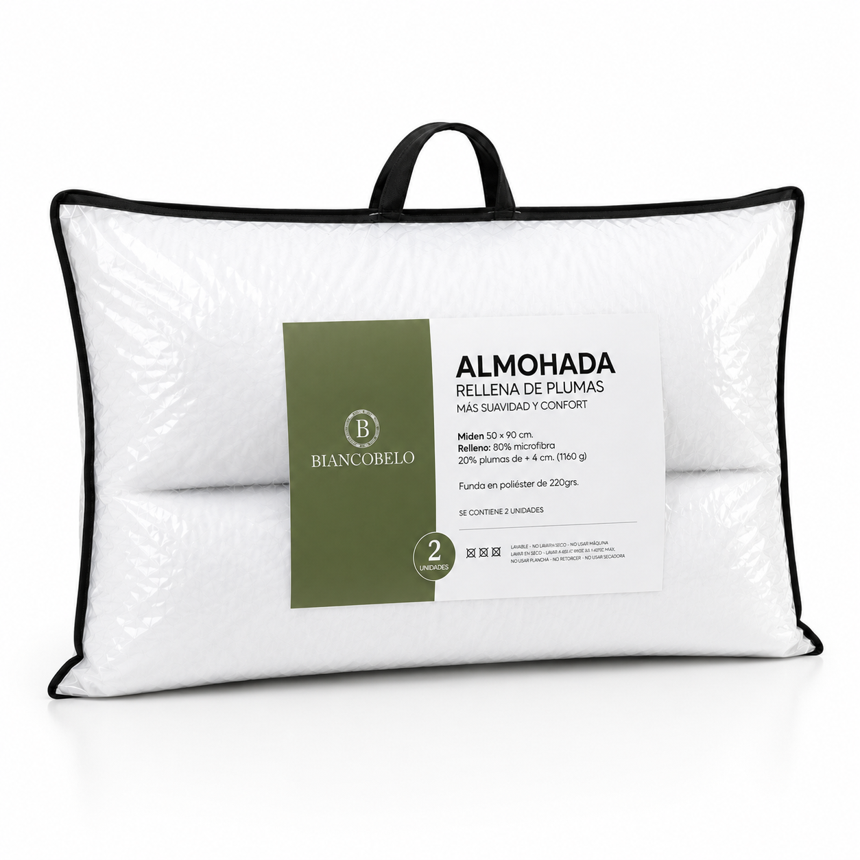 Pack 2 Almohadas Rellena de Pluma Pecho Biancobelo King 50x90