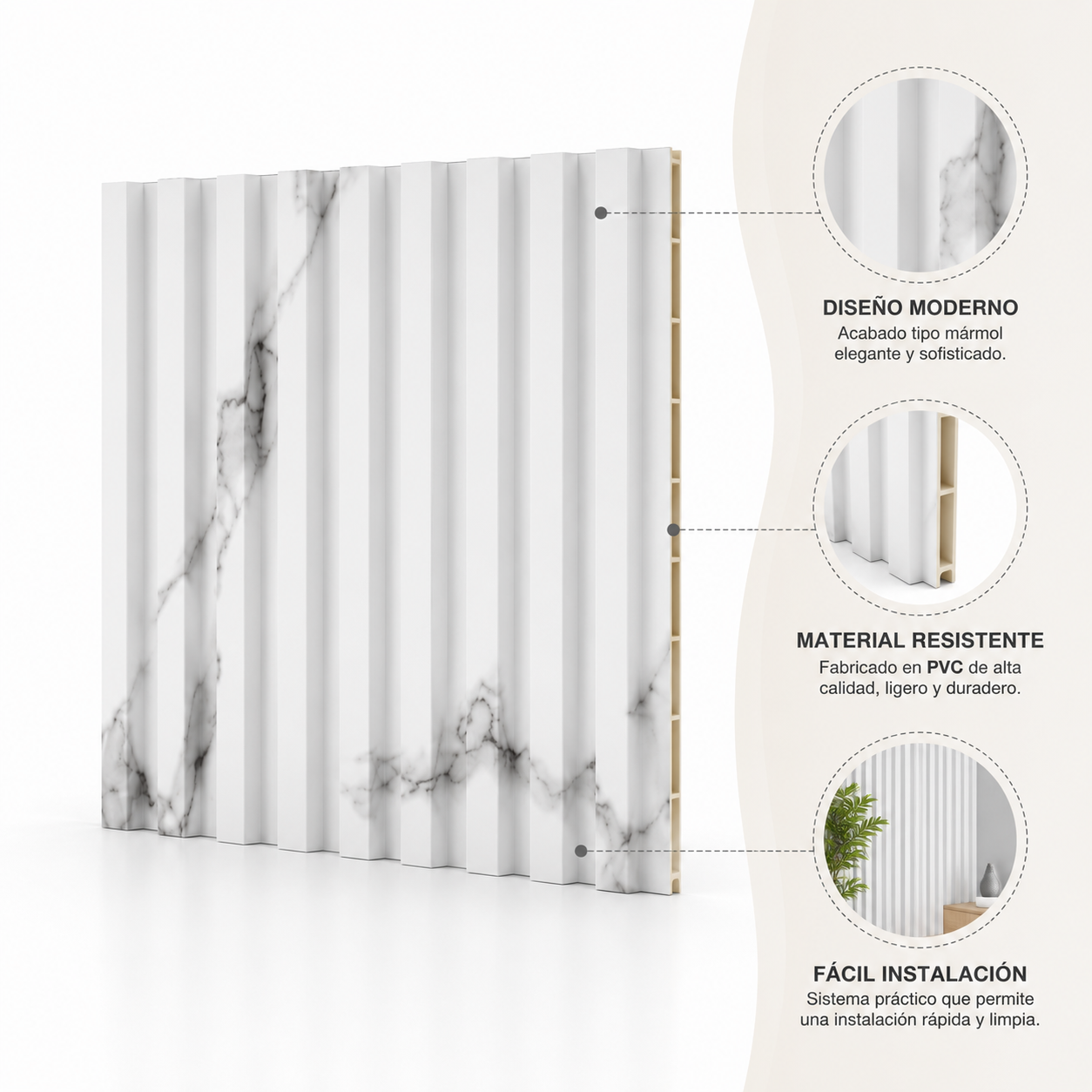 Panel decorativo PVC color Marble 280x16x2,3cm Caja 16 piezas