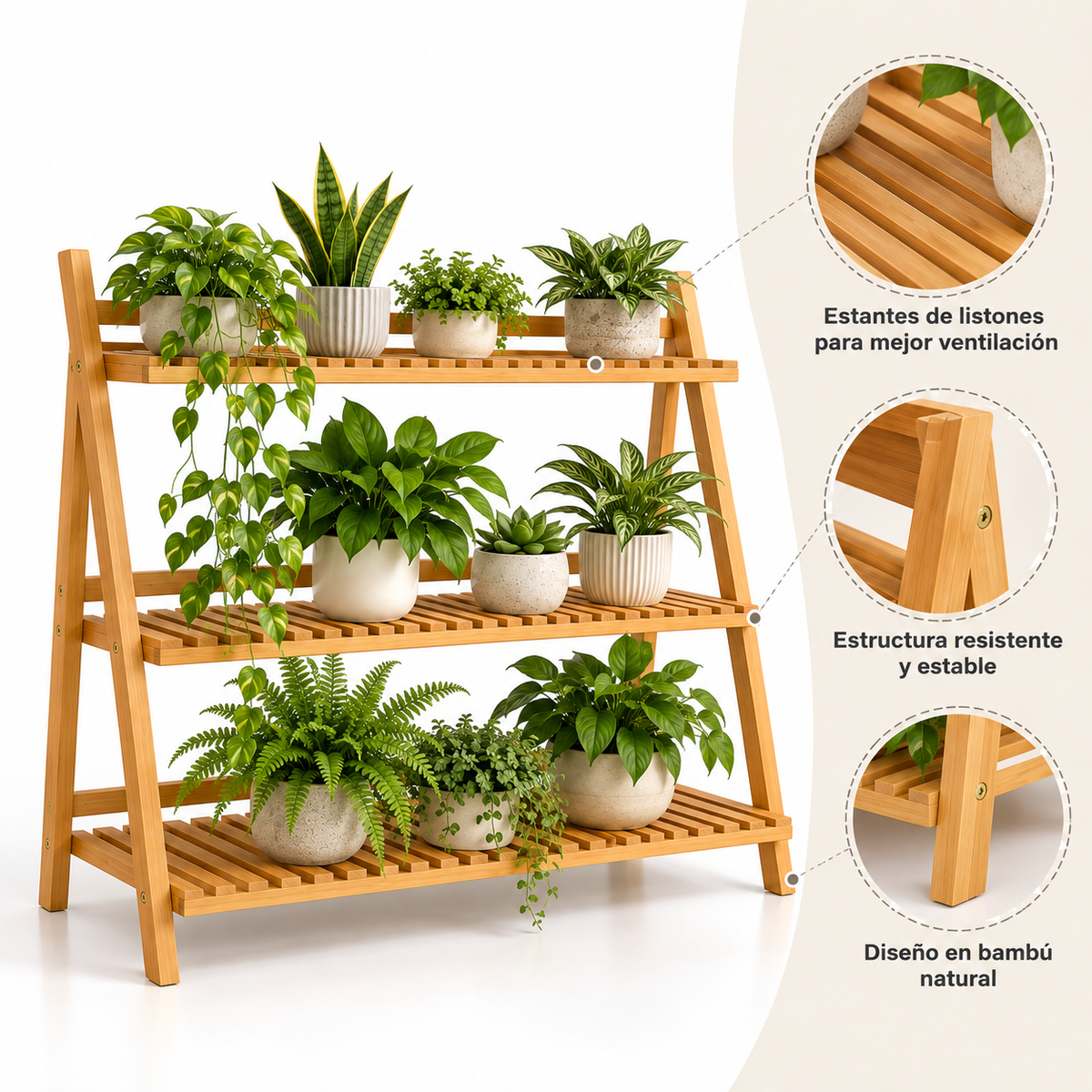 Pérgola Rack Para Terrazas de Bambu. Tres niveles.