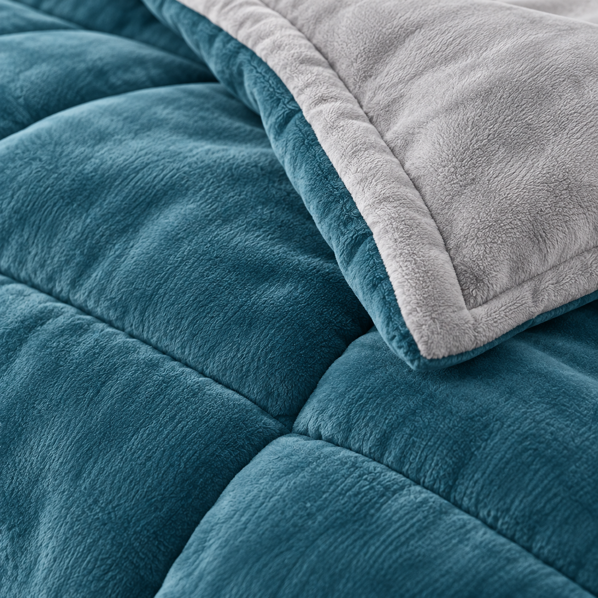 Plumón Sherpa Plush Celeste/Gris Super King