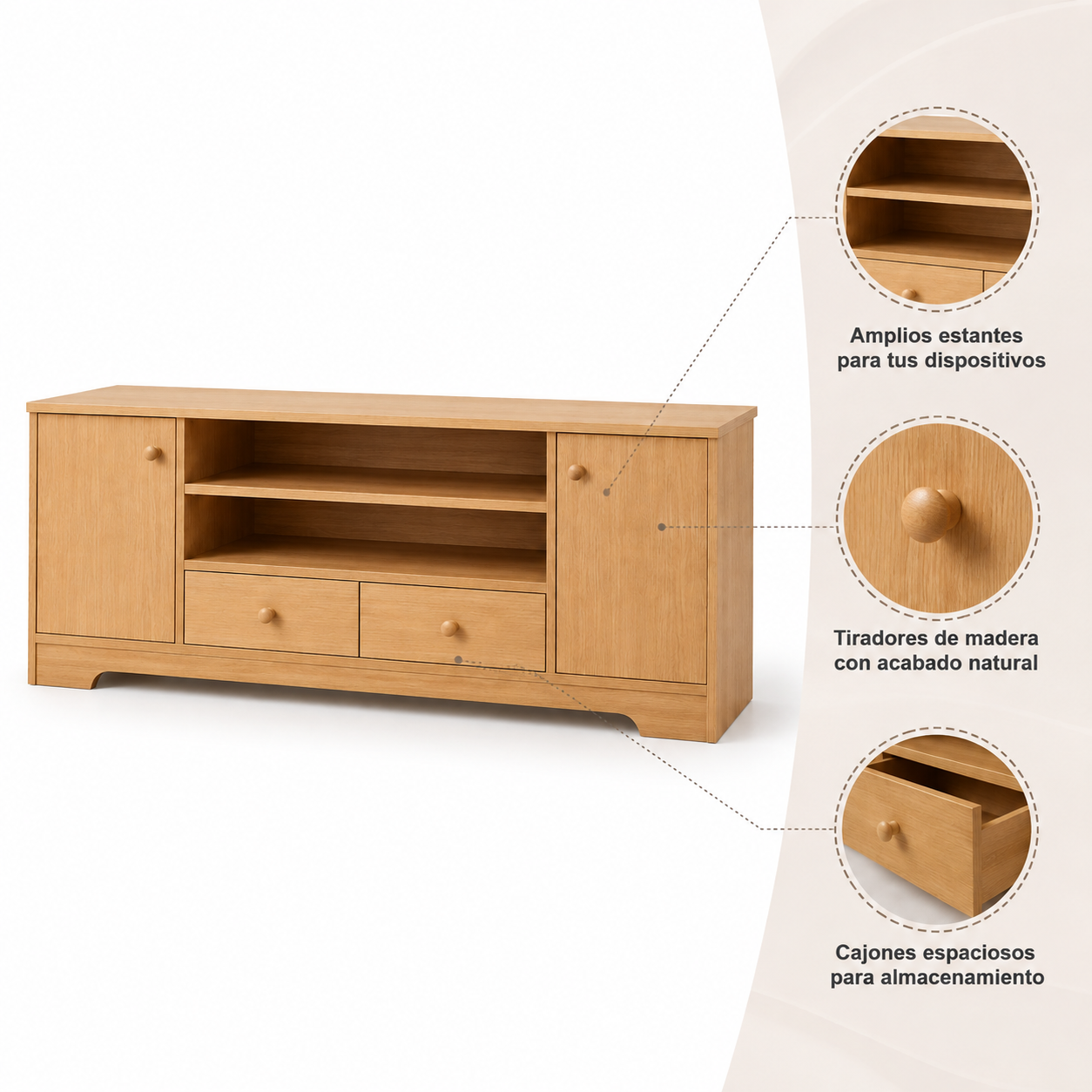 Rack tv 2 niveles Memphis wood