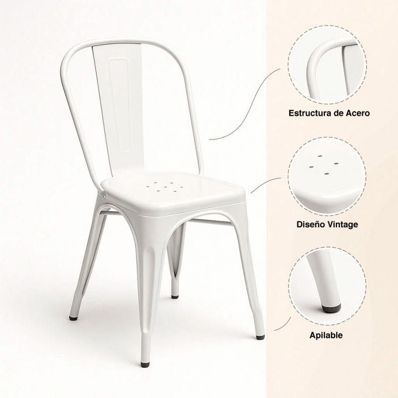 Sillas de Comedor diseño Tolix. Pack 4 Unidades Blanco Mate