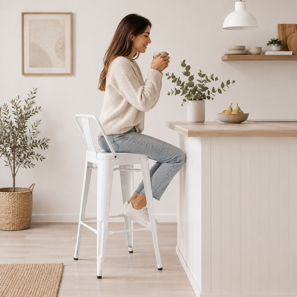 Taburete 77 cms blanco