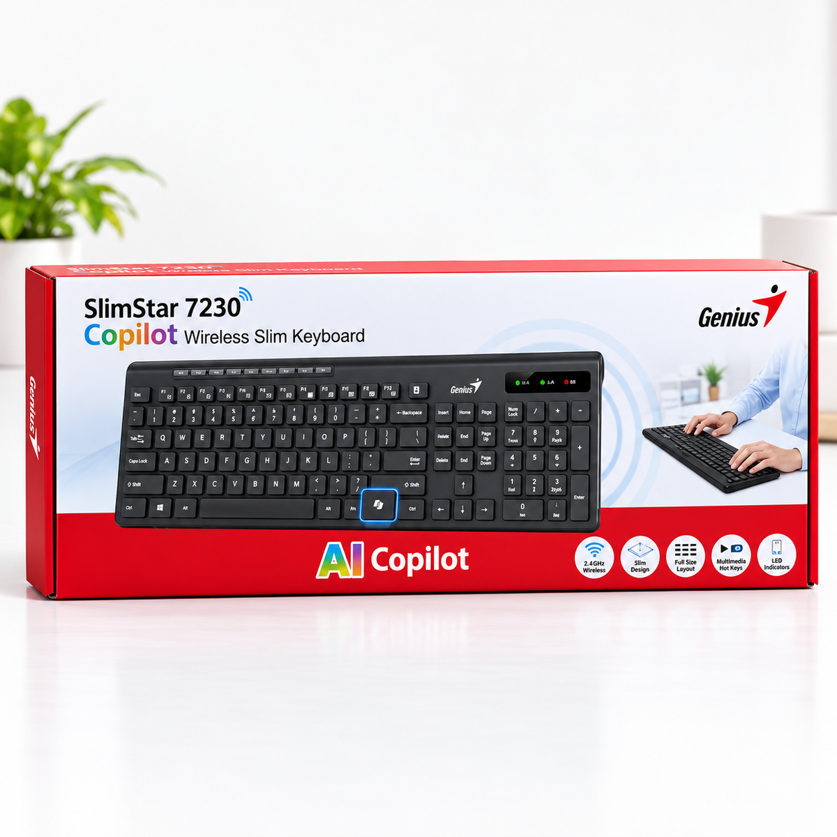 Teclado Inalámbrico Genius SlimStar 7230 Multimedia 2.4GHz USB Copilot Negro