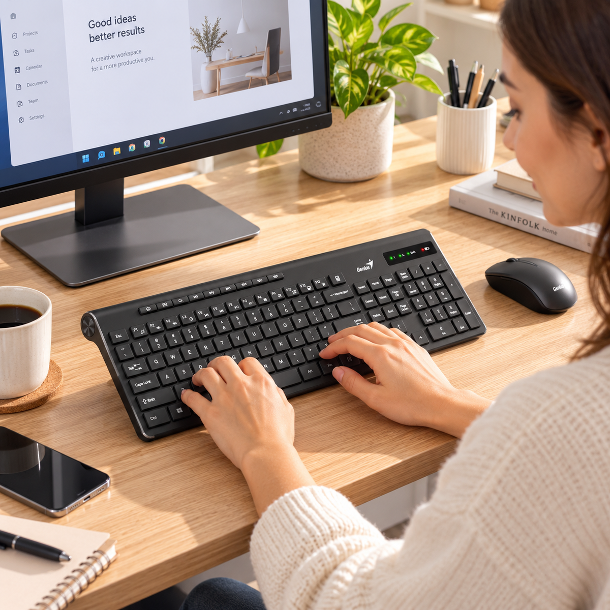 Teclado Inalámbrico Genius SlimStar 7230 Multimedia 2.4GHz USB Copilot Negro