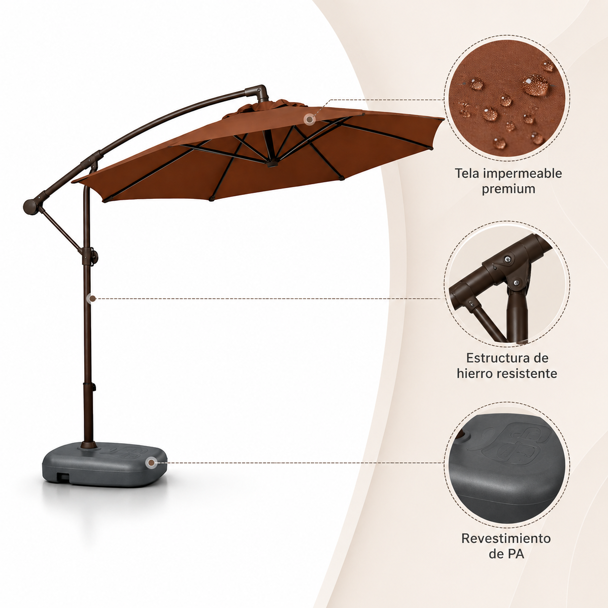 Quitasol Lateral 3M Terraluxe Café