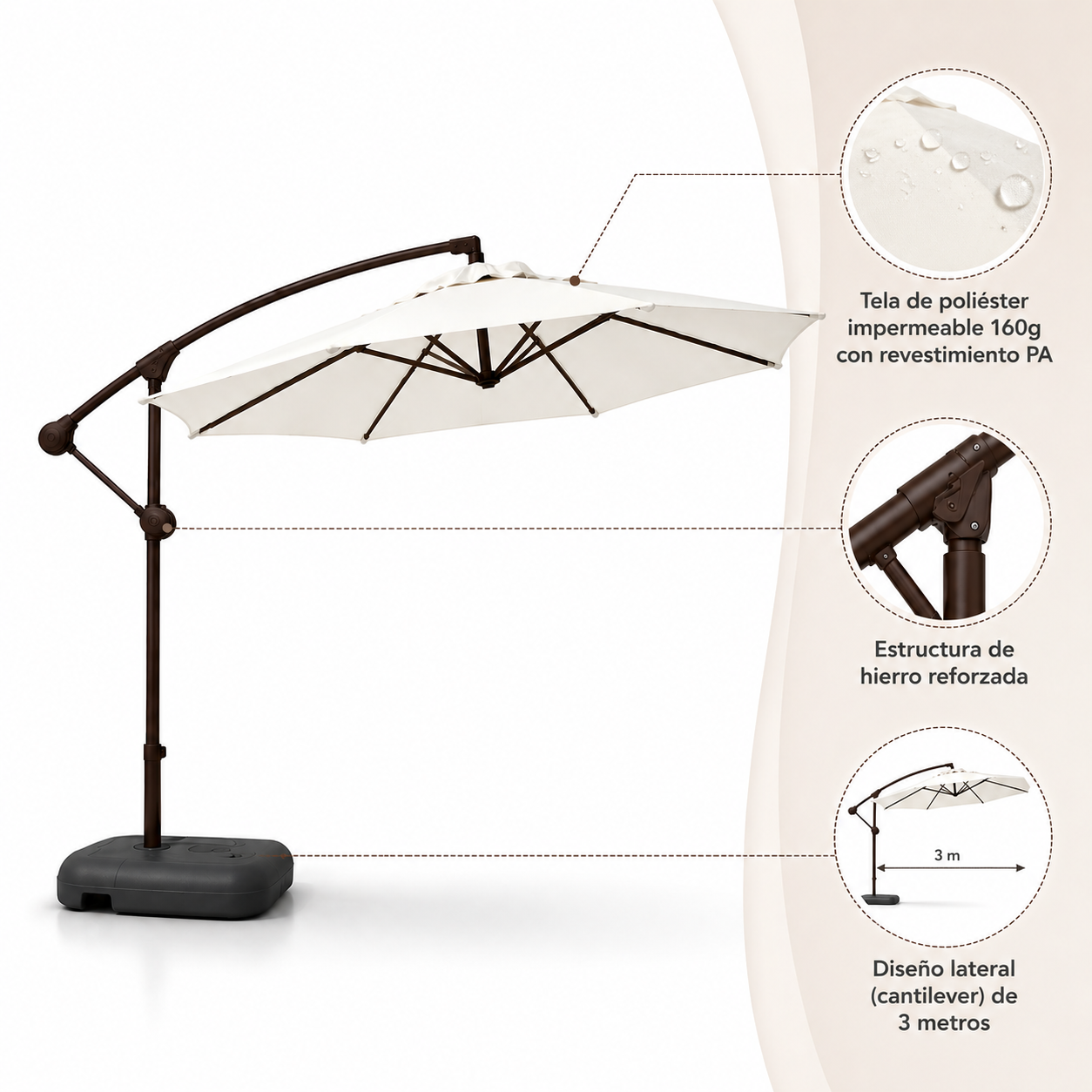 Quitasol Lateral 3M Terraluxe Crema