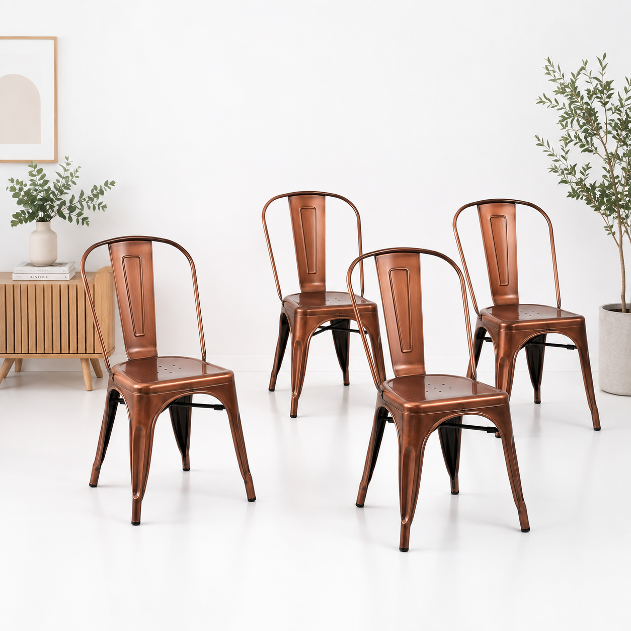 Pack de 4 Sillas de comedor diseño Tolix cobre