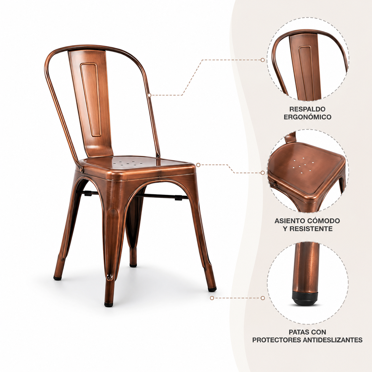 Pack de 4 Sillas de comedor diseño Tolix cobre