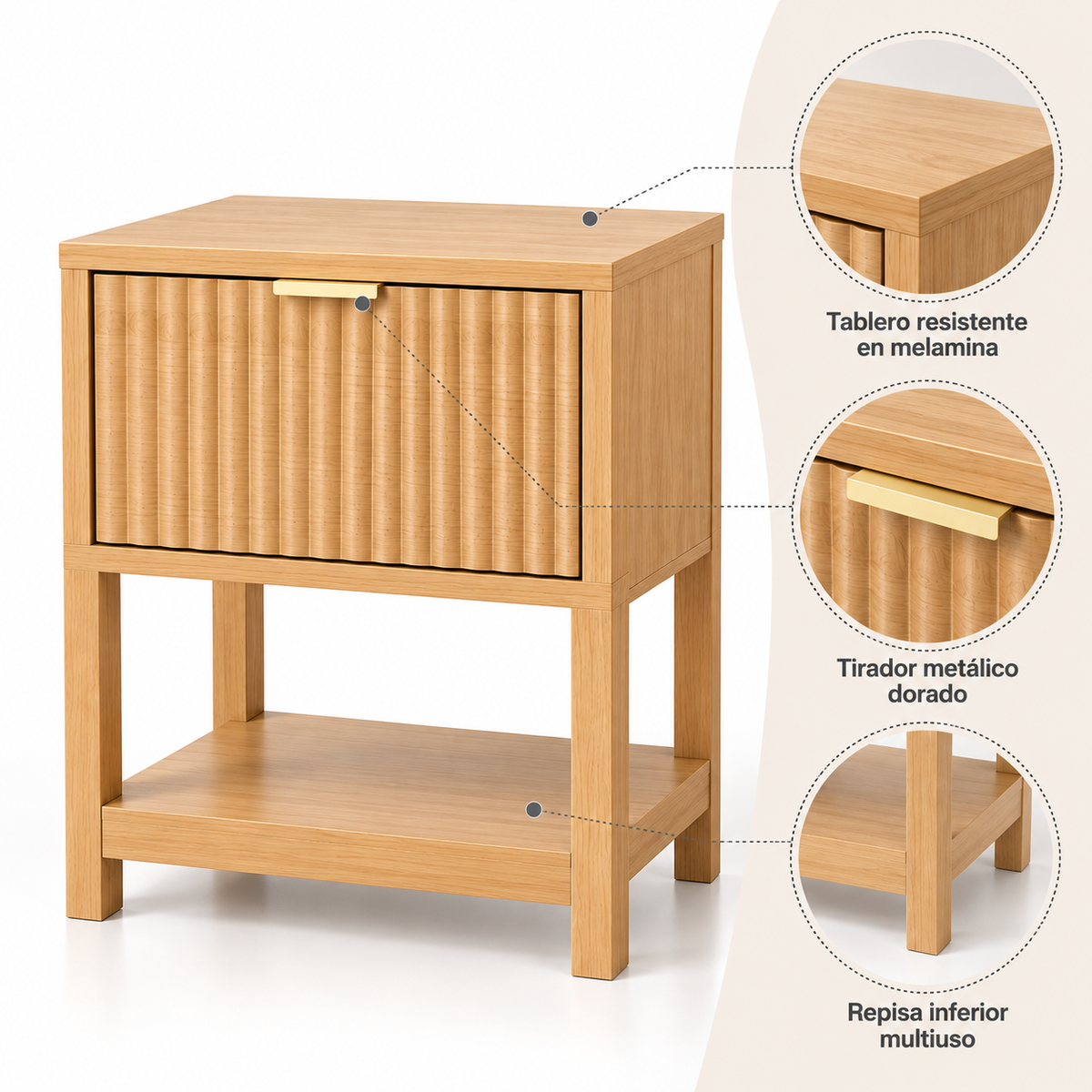 Velador Harmony Nordic 1 Cajón Roble