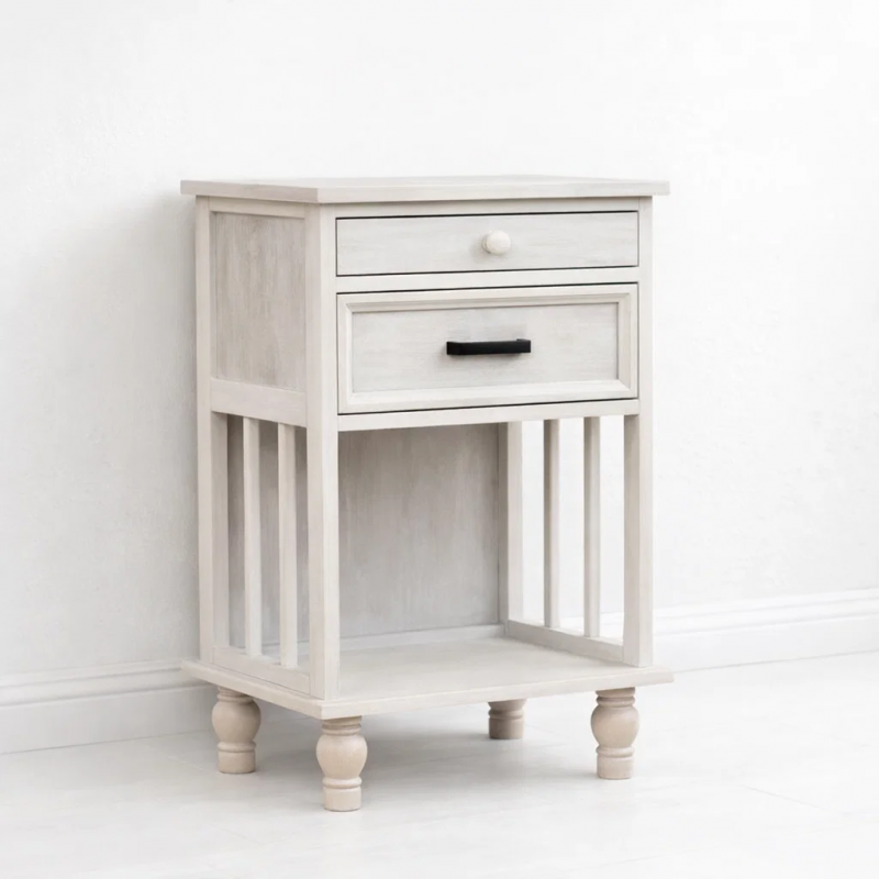 Velador Vintage Provenza 2 cajones Blanco